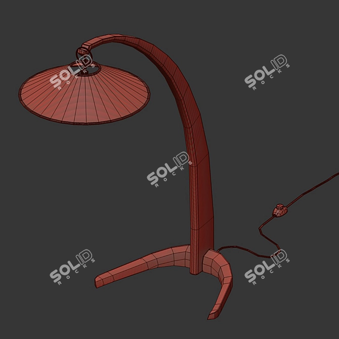 Italian Walnut Brass Floor Lamp 3D model image 2