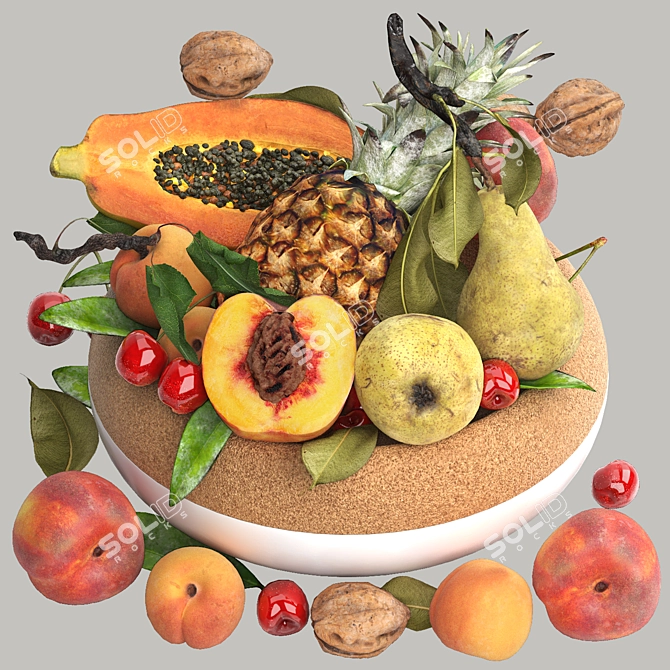 Tropical Fruits Bowl 3D Model 3D model image 2