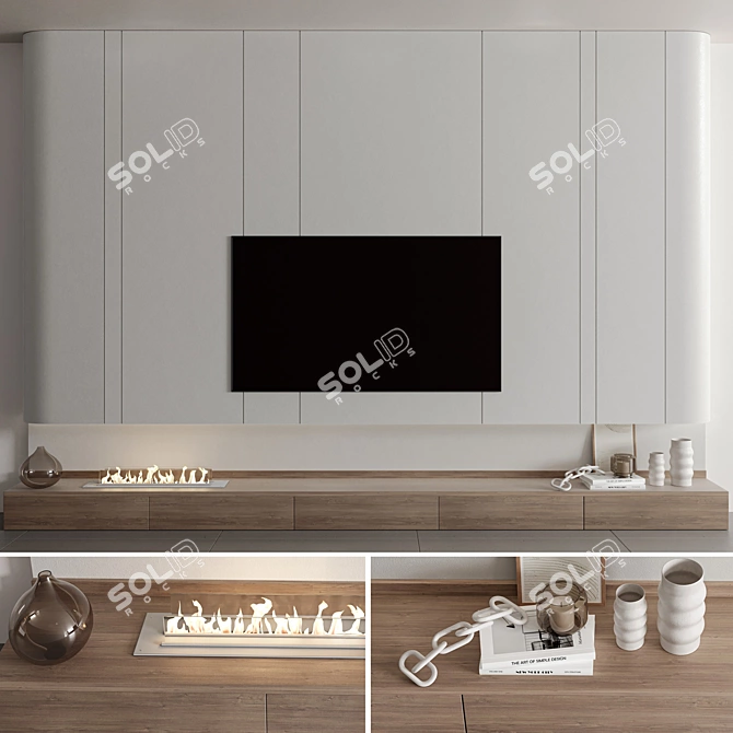 Minimal TV Wall Set with Fireplace 3D model image 1