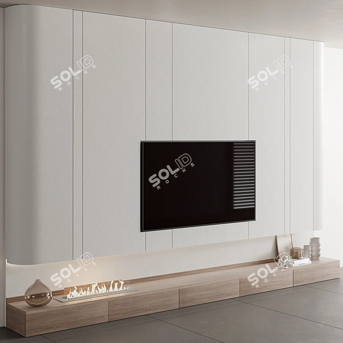 Minimal TV Wall Set with Fireplace 3D model image 2