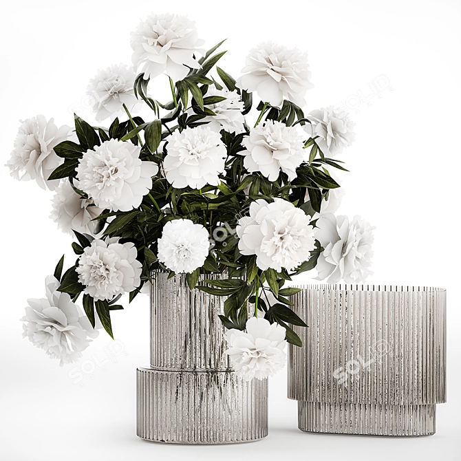 Peony Blossom Vase Set 3D model image 1