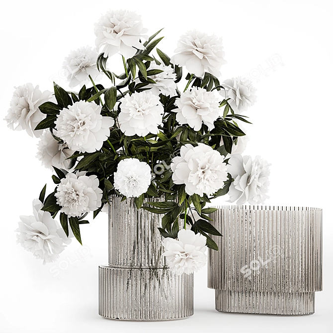 Peony Blossom Vase Set 3D model image 7