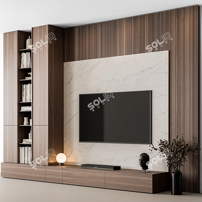 Title: Stone & Wood TV Wall 3D model image 1