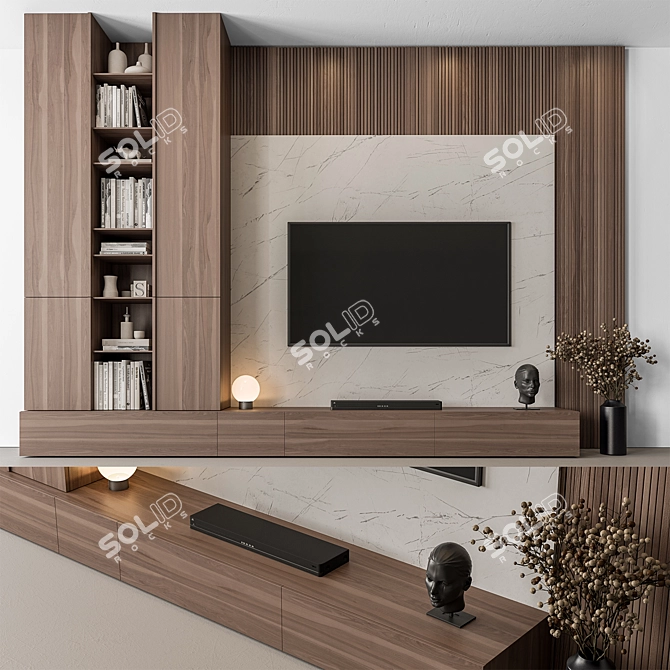 Title: Stone & Wood TV Wall 3D model image 3
