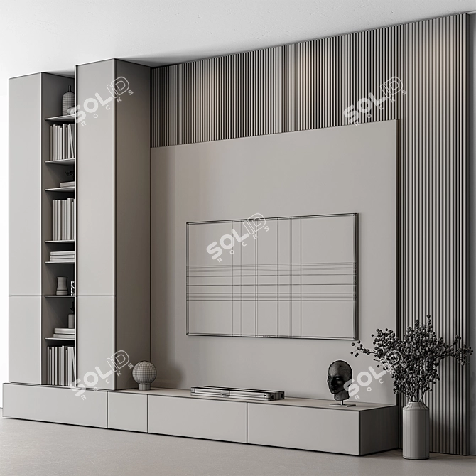 Title: Stone & Wood TV Wall 3D model image 4