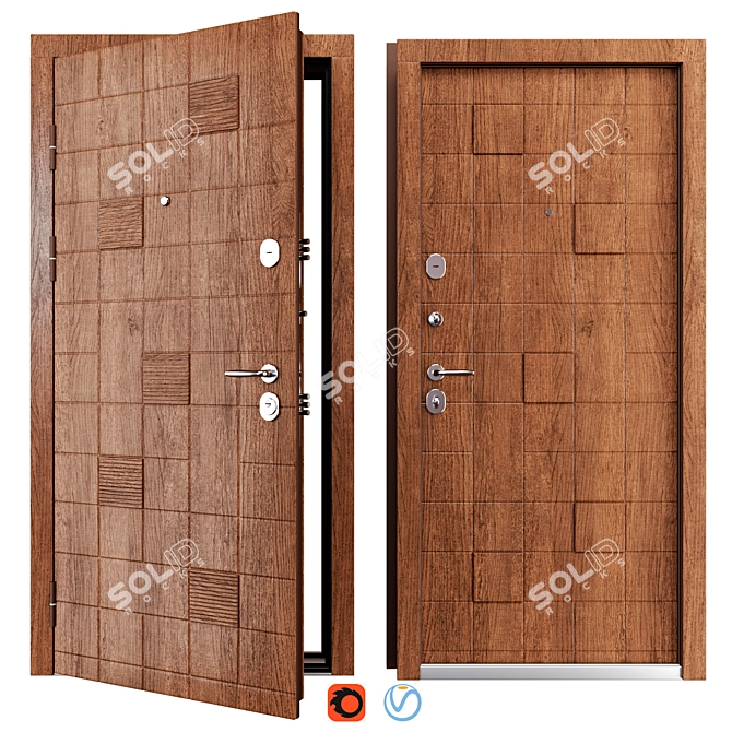 Modern Metal Entry Door Set 3D model image 2