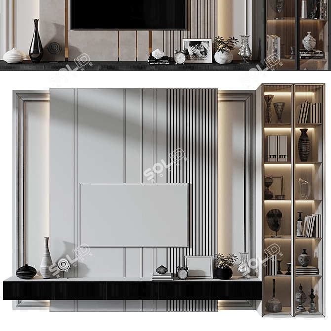 Modern TV Wall Decor 3Ds 3D model image 2