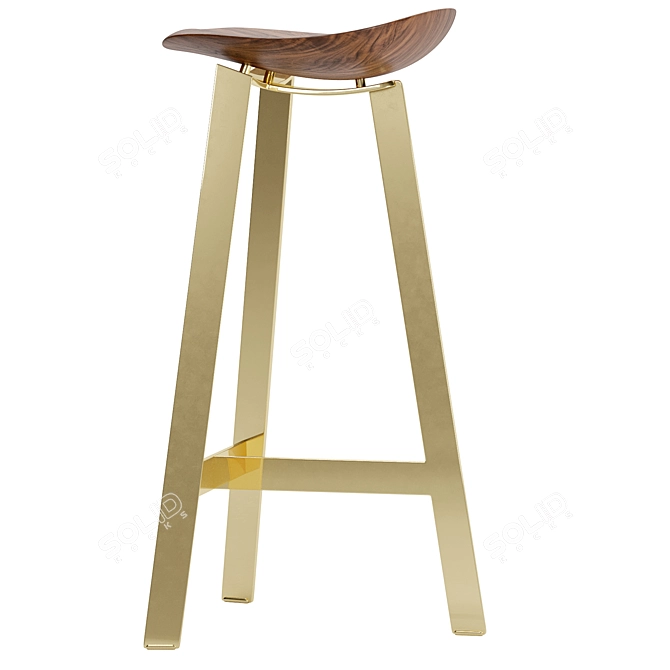 Sleek Wood and Brass Stool 3D model image 3