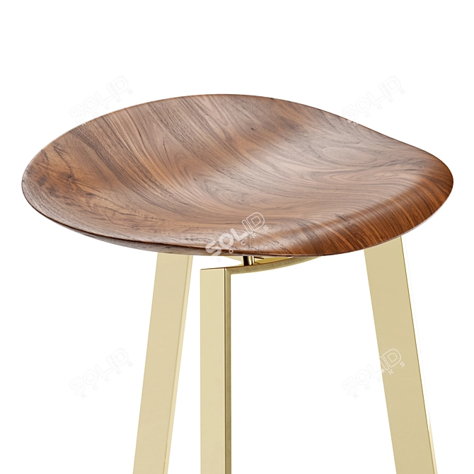 Sleek Wood and Brass Stool 3D model image 4