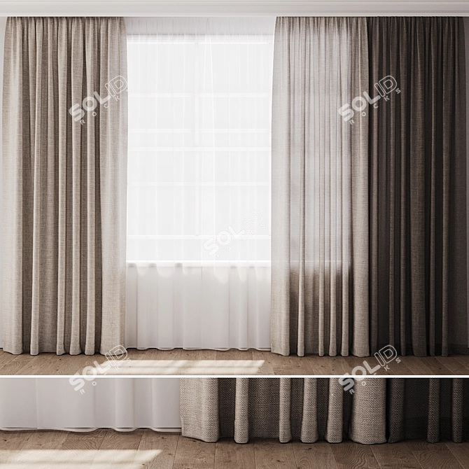 Linen Interior Curtain 3D Model 3D model image 1