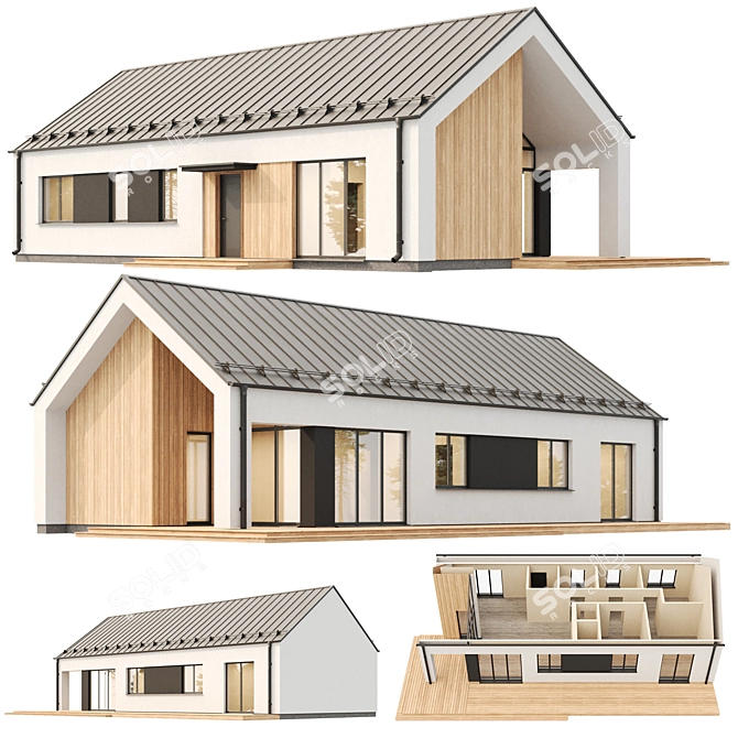 Modern Stucco & Wood House 3D model image 1