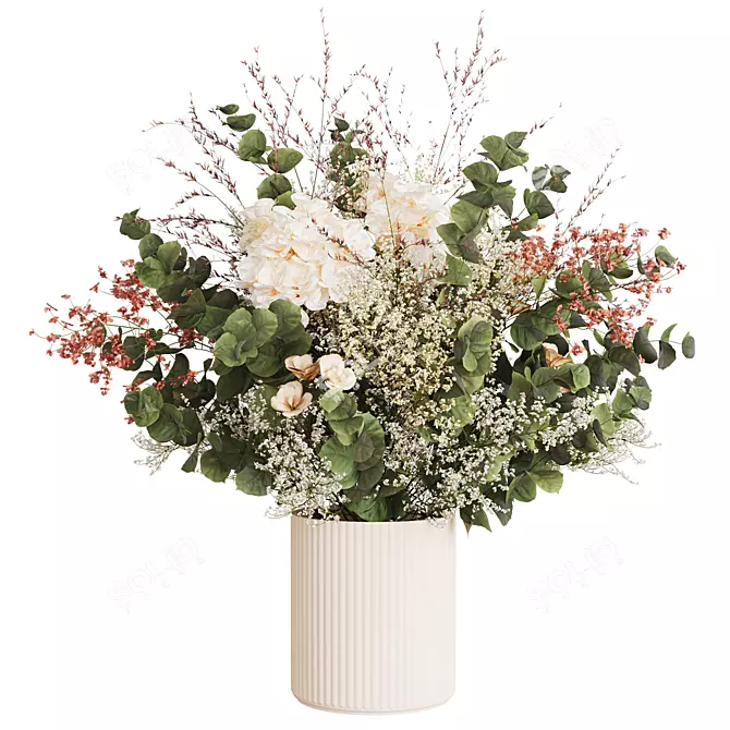 Eucalyptus Bouquet with White Roses 3D model image 1