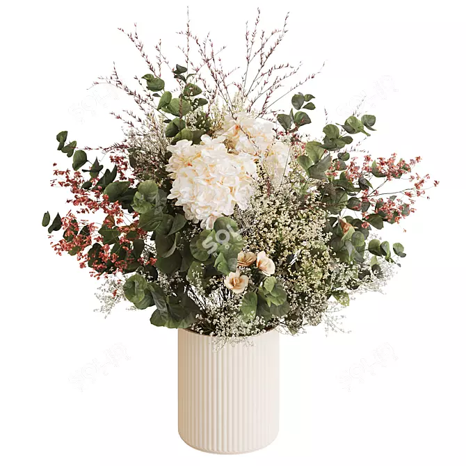 Eucalyptus Bouquet with White Roses 3D model image 3