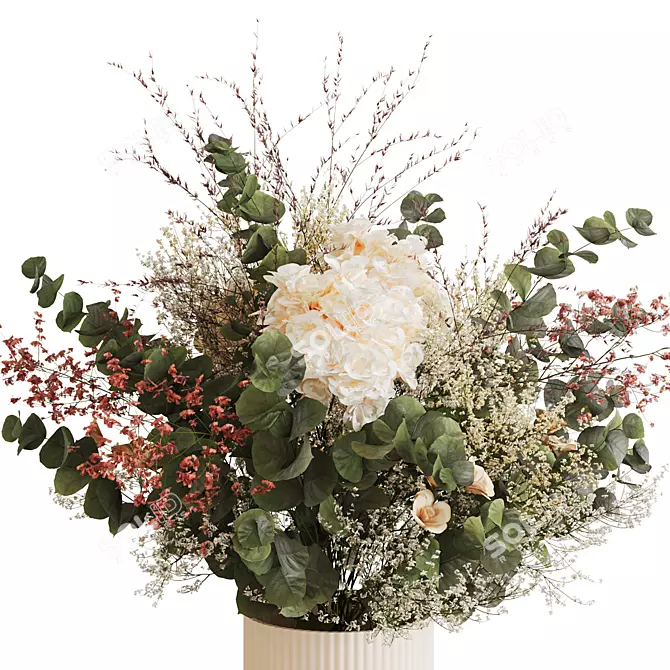 Eucalyptus Bouquet with White Roses 3D model image 4