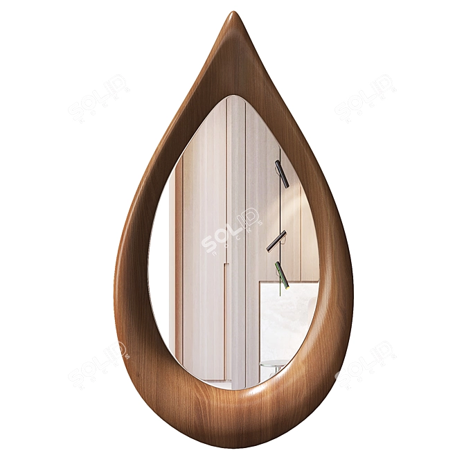 Handcrafted Asymmetrical Wooden Frame Mirror 3D model image 1