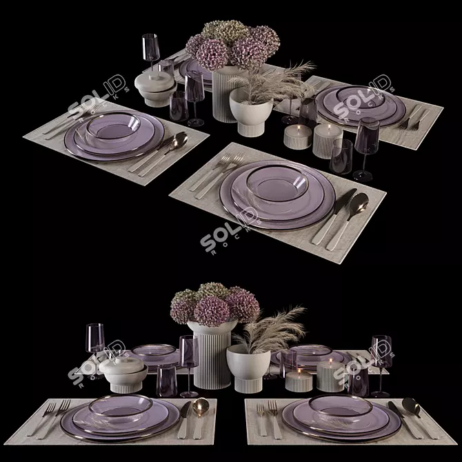 Elegant Violet Table Setting Kit 3D model image 1