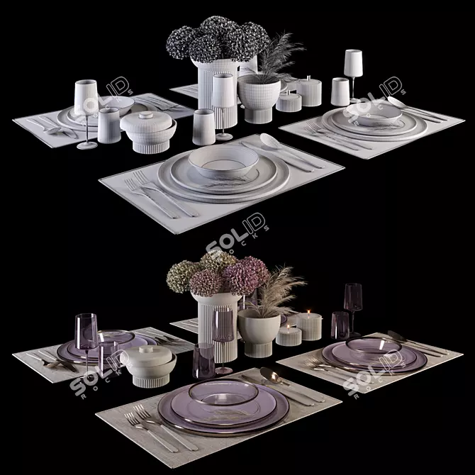 Elegant Violet Table Setting Kit 3D model image 2