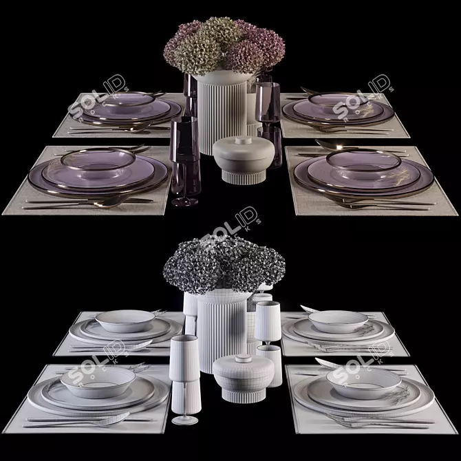 Elegant Violet Table Setting Kit 3D model image 3