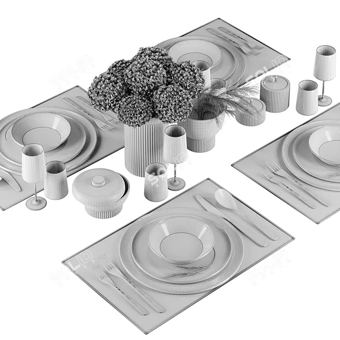 Elegant Violet Table Setting Kit 3D model image 6