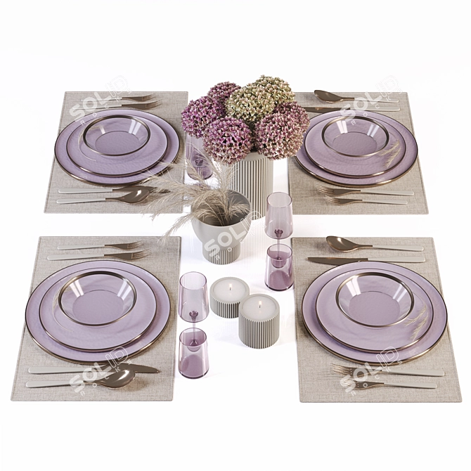 Elegant Violet Table Setting Kit 3D model image 8