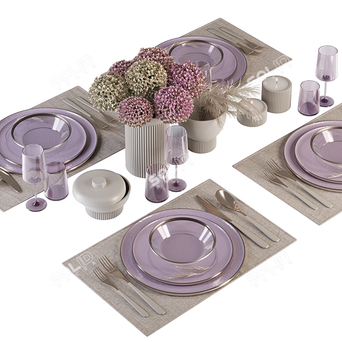 Elegant Violet Table Setting Kit 3D model image 9