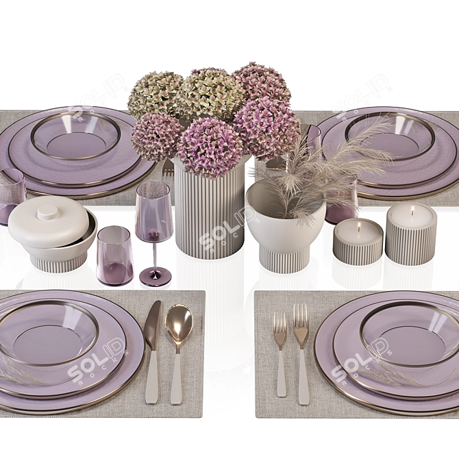 Elegant Violet Table Setting Kit 3D model image 10