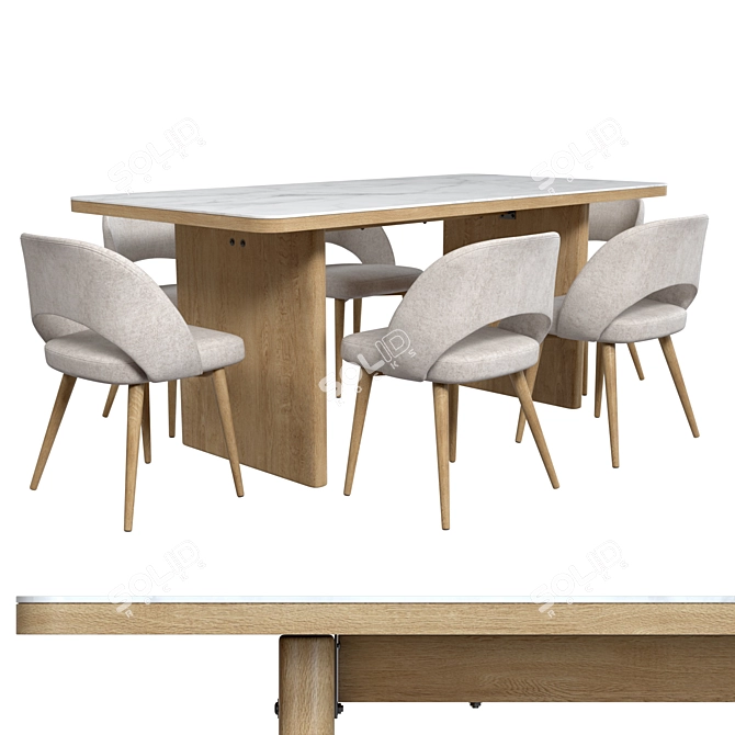 Elegant Marble Wood Dining Table 3D model image 1