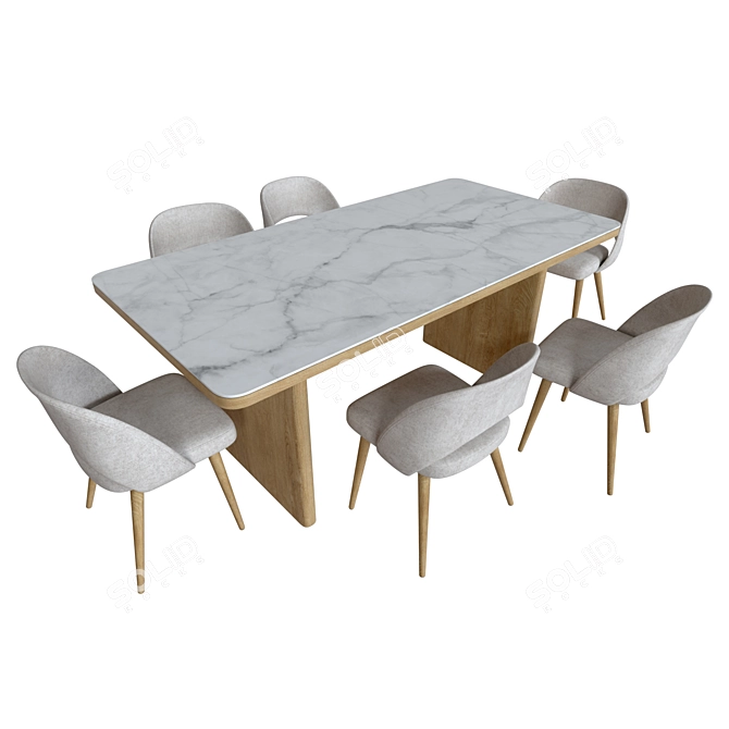 Elegant Marble Wood Dining Table 3D model image 2