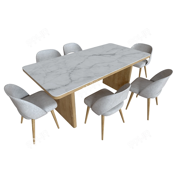 Elegant Marble Wood Dining Table 3D model image 3