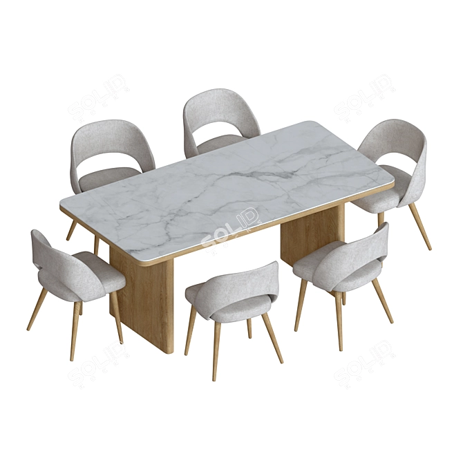 Elegant Marble Wood Dining Table 3D model image 5