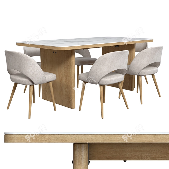 Elegant Marble Wood Dining Table 3D model image 10