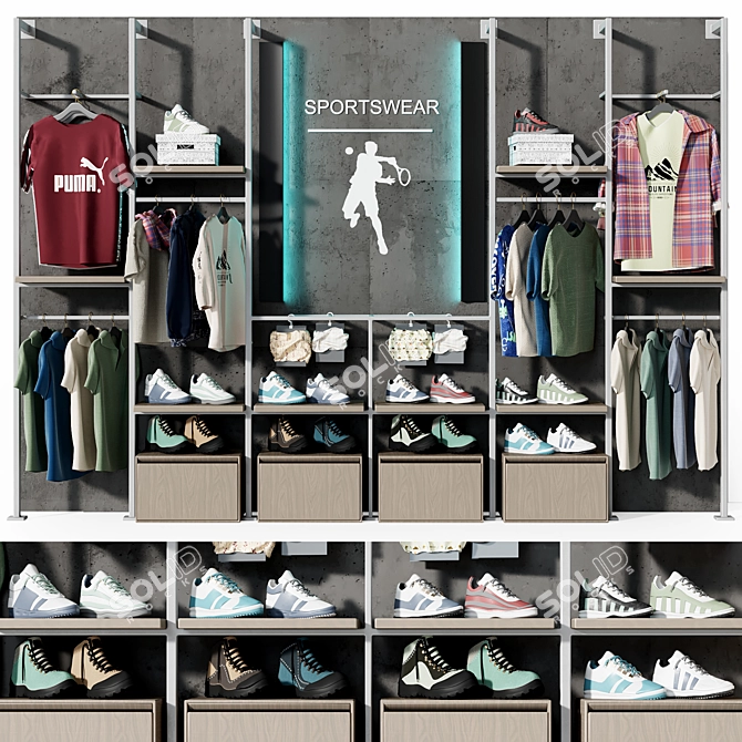 Sportswear & Footwear Retail Display Stand 3D model image 1