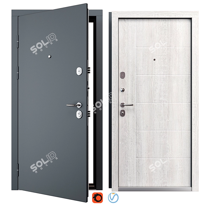 Barz Metal Entry Door Set 3D model image 1