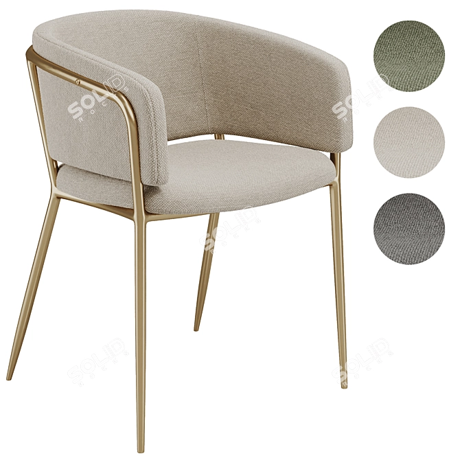 Modern Beige Chenille Chair with Gold Finish 3D model image 2