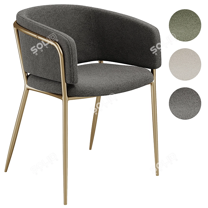 Modern Beige Chenille Chair with Gold Finish 3D model image 3