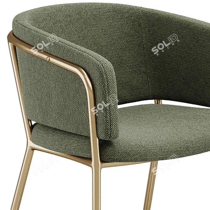 Modern Beige Chenille Chair with Gold Finish 3D model image 4