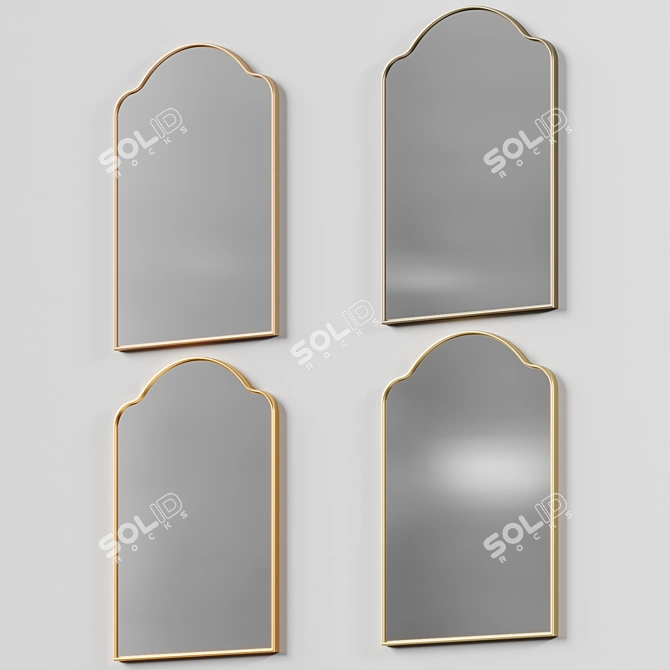 Elegant Arched Brass Mirror 3D model image 4