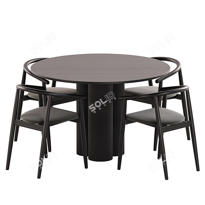 Modern Black Dining Set 12 3D model image 3