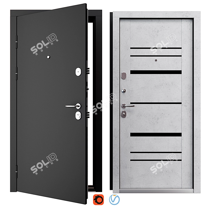 Modern Metal Entry Door Set 3D model image 1