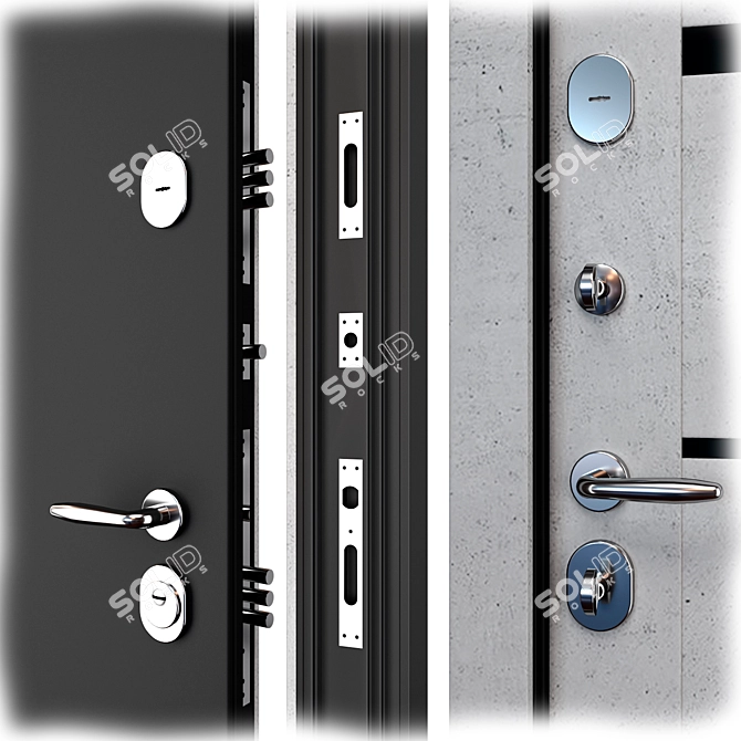 Modern Metal Entry Door Set 3D model image 2