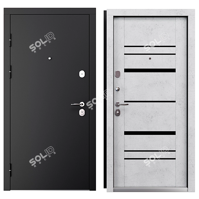 Modern Metal Entry Door Set 3D model image 3