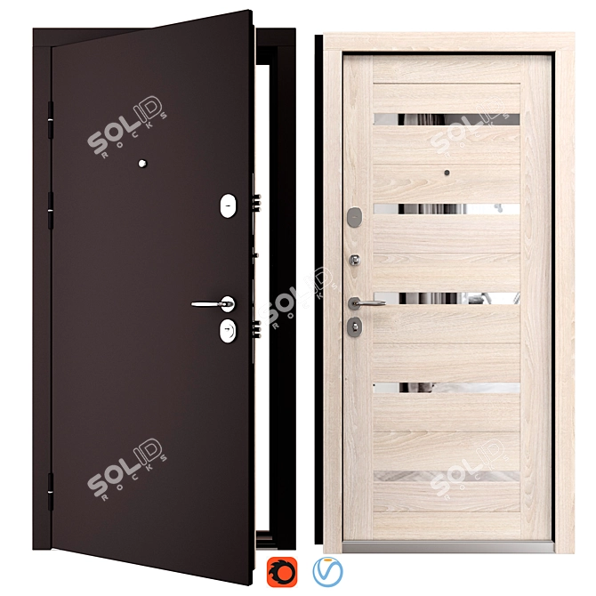 Luxury Metal Door Set, 900x2050mm 3D model image 1