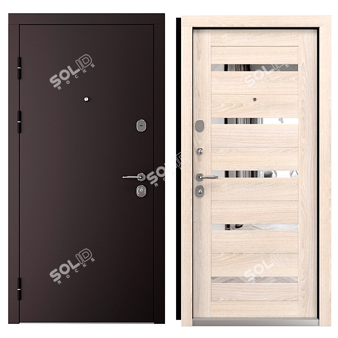 Luxury Metal Door Set, 900x2050mm 3D model image 3