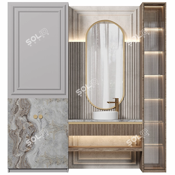 Modern Modular Bathroom Cabinet Set 3D model image 1