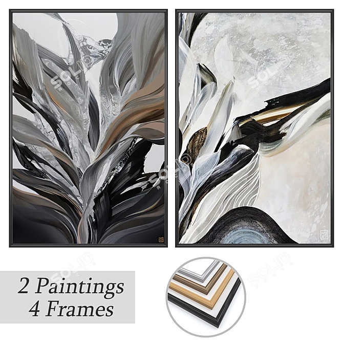Modern Art Set with Frames 3D model image 1