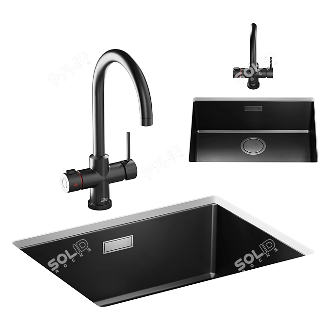 Modern Black Kitchen Sink Set 3D model image 1