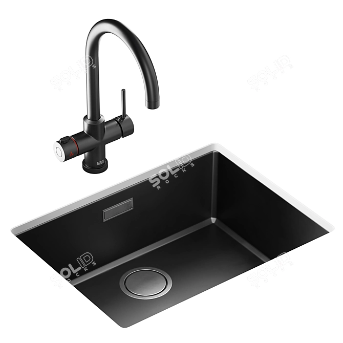 Modern Black Kitchen Sink Set 3D model image 2