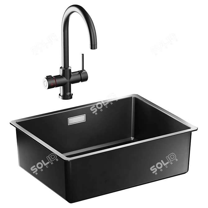 Modern Black Kitchen Sink Set 3D model image 4