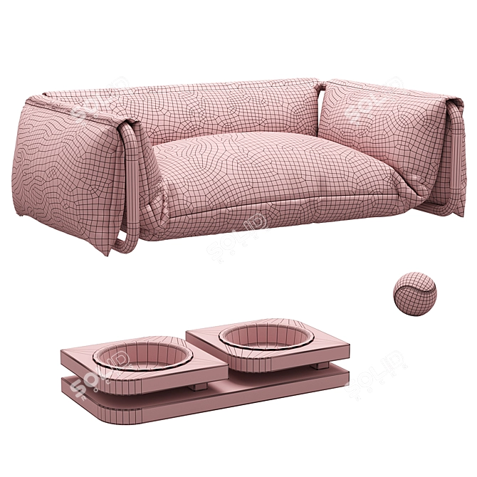 Luxury Pet Bed & Bowl 3D model image 3