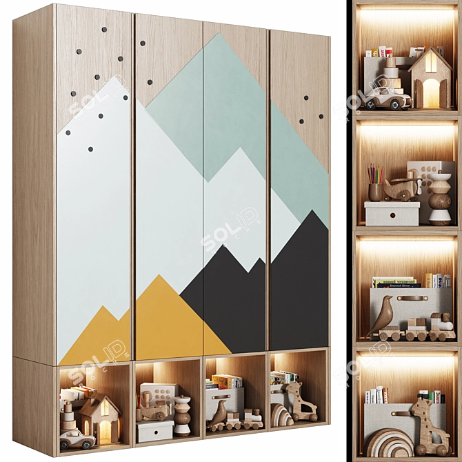 Colorful Modular Children's Wardrobe "Mountains 3D model image 1